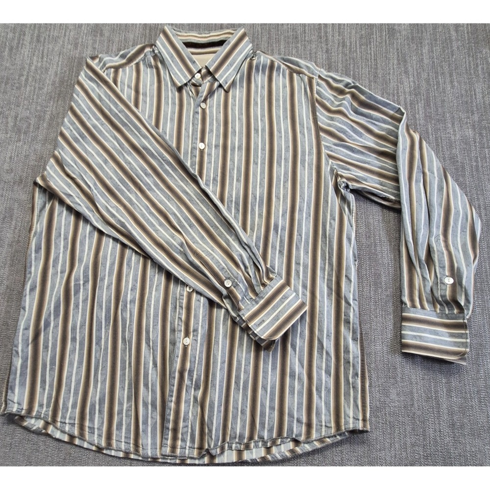 Tommy Bahama Denim men's 100% Cotton striped long sleeve button up shirt LG